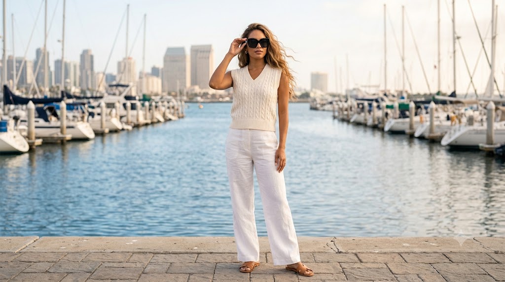Cable-Knit Sweater Vest & Linen Trousers